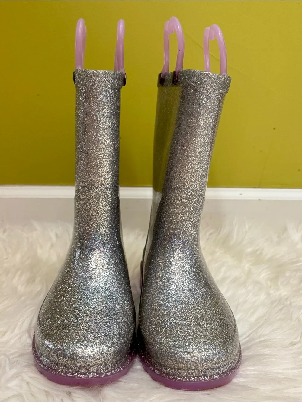 Western Chief Abby Light-Up Glitter Lighted Silver Waterproof Rain Boots 11